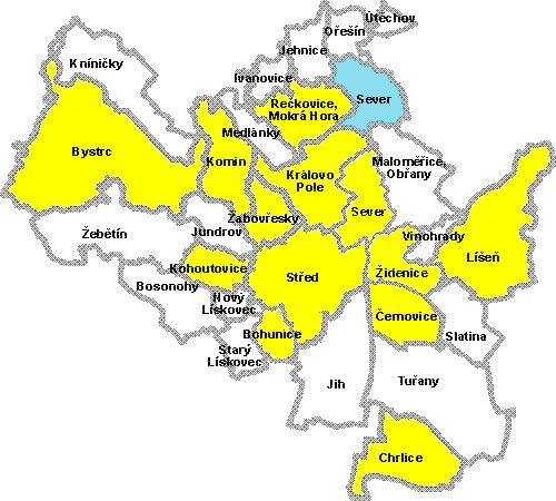 mapka brna s označením, kde se uskutečnilo TyfloBrno